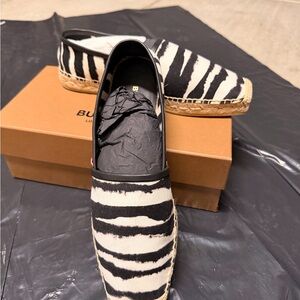 Burberry Zebra Print Loafers with Black and White Stripes
